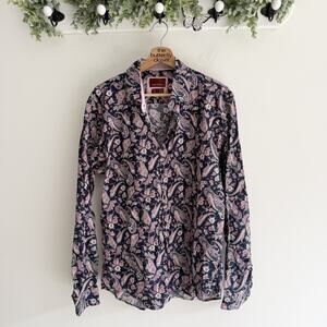 Mens Consequence Salmón Navy Western Paisley Button down Shirt Large Slim Fit